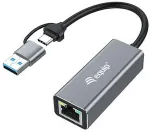 EQUIP Adapter USB-C->RJ45/USB-A Adapter St/Bu 0.15m Alu.