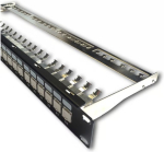 Noname DATACOM Patch panel 19" STP 24 port CAT6A 1U black, balancing bar, tool-free