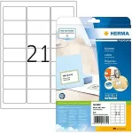 HERMA Premium - Permanent selbstklebende, matte laminierte Adressetiketten aus Papier - wei&szlig; - 63,5 x 38,1 mm 210 Etikett(en) (10 Bogen x 21) (8632)