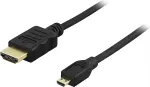 DELTACO HDMI-kaabel, 1,4 + E, 19-pin-ha-Micro 19-pin ha, 1080p, must, 3m