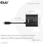 Club3D USB-C Switch 2<->1 10Gbps + 100W PD St/Bu retail