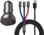 BASEUS Auto laadija digitaalne ekraan 2xUSB 3-&uuml;hes kaabliga 1,2m, 24W 4,8A, Black/Gray (TZCCBX-0G)