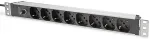 Digitus 19" power strip with aluminum profile, 8-way Italian output, 1U (red/aluminium, 2 meter cable, backup fuse 10A, IEC C14 plug)