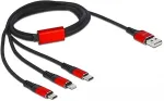 Delock USB Ladekabel 3 in 1 Typ-A zu Lightning&trade; / 2 x USB Type-C&trade; 1 m schwarz / rot
