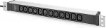 Digitus power strip 19" PDU with aluminum profile, 12-way C13 (black/aluminum, 2 meter cable, 1 HE, 1-phase 16A, protective contact plug)