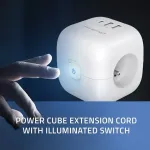 QOLTEC 6-in-1 Power Cube Extension Socket with Illuminated Power Switch | 3x AC Outlets | 2x USB Ports | 1x USB-C PD 20W | White