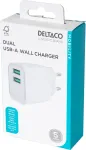 DELTACO USB-seinalaadija, 2x USB-A, 12 W porti, max koguv&otilde;imsus 12 W, valge