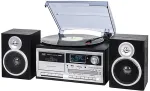 Trevi Stereo Turntable System with DAB / DAB + Digital Receiver, Three-speed turntable 33 / 45 / 78 rpm, File reader on USB / SD Card, Cassette player/recorder with hitchhiking, Wireless function, Aux-in input, Headphone jack, Black colour