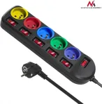 Maclean MCE204M power extension 1.5 m 5 AC outlet(s) Indoor Black, Multicolour