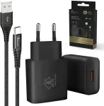 Extralink USB Type-A zu Type-C Kabelset, 200cm, Schwarz + 12W Smart Life Ladeger&auml;t, Schwarz