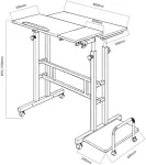 Maclean mobile laptop desk, black, 80x60cm, 50kg max, reg. height 67-115cm, MC-124 B
