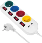 NONAME Maclean power strip, extender 4 sockets + 2xUSB, with switches, 250VAC/10A, 2.1A 5V, 1.5m, white, MCE229 W