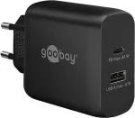 Goobay USB-C PD dual fast charger 45 watts (black, 1x USB-A, 1x USB-C PD, GaN technology)