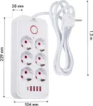 Maclean power strip, 6 socket extension + 4xUSB, 110-240V AC 50/60Hz, 2.1A max 2500W, 1.5 m, white, MCE389 W