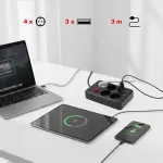 Maclean Power strip MCE393 B 4 sockets 3xUSB 110-240V AV 50/60Hz 1A max 2500W 3m black