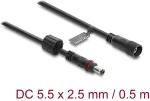 DeLOCK DC Verl&auml;ngerungskabel 5,5 x 2,5 mm Stecker zu Buchse mit Schraubverschluss M12 x 1,75 mm Gewinde wasserfest 18 AWG, 0,5 m schwarz