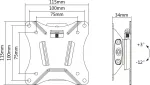 DELTACO kontor, kallutatav sein, 13 "-27", 25kg, 75x75-100x100