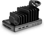 Lindy 160W 6-Port USB Charging Station, 3x USB-A + 3x USB-C black/grey, PD 3.0, QC 3.0/4.0, Samsung AFC, simultaneous charging of 6 tablets / smartphones