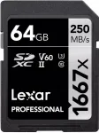 M&auml;lukaart LEXAR SDXC 64GB Professional 1667x U3 V60 250MB/s