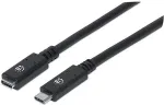 Manhattan SuperSpeed+ USB-C Extension Cable - USB-Verl&auml;ngerungskabel - USB-C (M) bis USB-C (W) - USB 3.1 Gen 2 - 300 V - 5 A - 50 cm - geschirmt, geformt - Schwarz