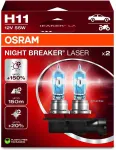 OSRAM Bulb (Set of 2) H11 12V 55W PGJ 19-2 up to 150 m beam up to 150% more brightness up to 20% whiter light Night Breaker Laser white
