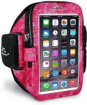 Armpocket Spordikott k&auml;ele, i-35, Apple iPhone 12 mini / 13 mini / 6 / 7 / 8 / SE (2020/2022), S suurusega rihm, roosa/mustriga,