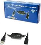 Logilink USB 2.0 cable, USB-A/M to USB-A/F, amplifier, black, 15 m