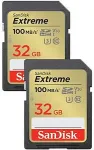 M&auml;lukaart SANDISK EXTREME 32GB SDHC MEMORY CARD 2-PACK 100MB/S 60MB/S UHS-I CLAS