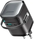 Joyroom reisilaadija GaN kiire laadija C+U, 65W, PD 3.0, QC 3.0, sisseehitatud kokkupandava Type-C kaabliga (0.7m), Black (JR-TCL02)