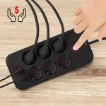 Maclean Power strip MCE389 B 6 sockets 4xUSB, 110-240V AC 50/60Hz, 2.1A max 2500W, black