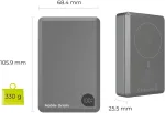 Mobile Origin Akupank juhtmevaba laadimisega + 2 x USB-C pesaga, 20.000 mAh, 30W, hall, alumiiniumsulamist korpusega, Qi2/MagSafe &uuml;hilduv, PB14,