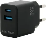 MOBILIS WALL CHARGER - 30W - 1 USB A + 1 USB C - GAN