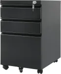 Maclean Under-desk cabinet metal container with lock , on wheels, black, MC-850