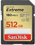 M&auml;lukaart SANDISK Extreme 512GB SDXC Memory Card + 1 year RescuePRO Deluxe up to 180MB/s & 130MB/s Read/Write speeds, UHS-I, Class 10, U3, V30