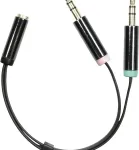 DELTACO Adapter 3.5mm 4pin F - 2x3.5mm 3pin M,0.1m,must painduv / AUD-202