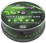 Toorikud MEDIARANGE DVD-R 4.7GB 25pcs Spindel 16x