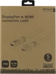 DELTACO DP - HDMI-kaabel, 10m, 3840x2160 30Hz juures, 10.8Gb / s, must