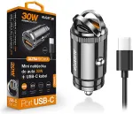 ALIGATOR mini car charger Power Delivery 30W, USB-C + USB-A, USB-C/USB-C cable