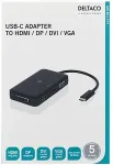 DELTACO USB-C HDMI / DP / DVI / VGA adapterile, 4K, DP Alt Mode, must
