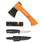 FISKARS CAMPING SET: X5 AXE + KNIFE + SHARPENER