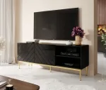 Cama MEBLE ABETO RTV cabinet on golden steel frame 150x42x60 black/gloss black