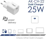 AKYGA AK-CH-22 USB-Ladeger&auml;t 25 W Ausgangsstrom max. 3 A USB-C Universal, Tablet, Telephone, Smartwatch, Mobile phone White AC Fast charging Auto
