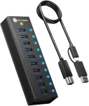 ICY BOX USB-hub 10-port USB 3.2 Gen 2 (10 Gbps) hub 1x tahvelarvuti laadimisport, 12 V/4 A toiteplokiga, t&auml;ielikult metallist (Club Hub 6110)