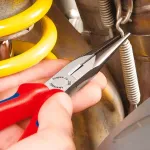 KNIPEX needle nose pliers with cutting edge 26 11 200, stork beak pliers, gripping pliers (red/blue, serrated gripping surfaces, length 200mm)