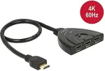 DeLOCK HDMI UHD Switch 3 x HDMI in > 1 x HDMI out 4K mit integriertem Kabel 50 cm