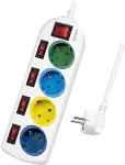 Logilink Outlet Strip, 4 safety sockets, w/switch for each socket, multicolor