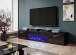 Cama MEBLE RTV cabinet ROVA with electric fireplace 190x37x48 cm black/black gloss