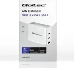 QOLTEC 100W GaN Wall Charger | 5-20V | 1.5-5A | 2 x USB-C PD | 1 x USB QC 3.0 | White