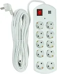 Noname Extension cord 10m, 10 sockets, 2x USB, with switch