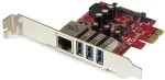V&otilde;rgukaart Startech .com 3 Port PCI Express USB3.0 Karte mit Gigabit Ethernet - Netzwerk-/USB-Adapter - PCI Express 2,0 x1 Low Profile - USB3.0 x 3 + 1000Base-T x 1 (PEXUSB3S3GE)